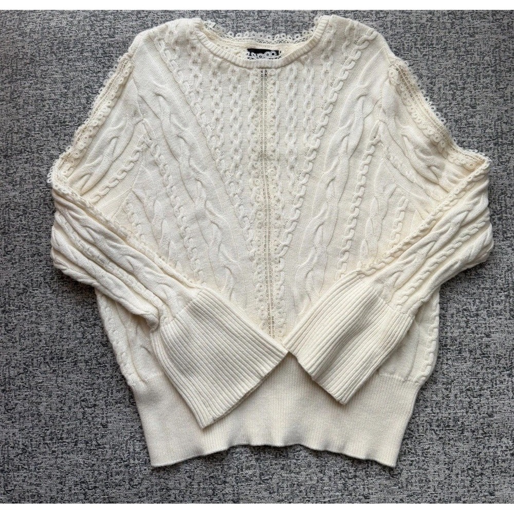 Express Cozy Cable Knit Ivory Sweater Lace Cottagecore Fairy Whimsical Y2K L